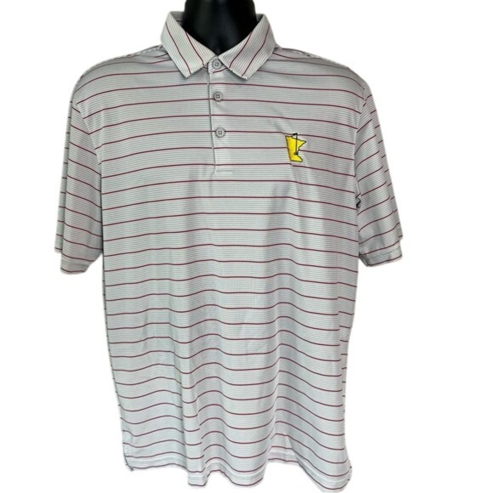 Ashworth Golf Polo with Yellow Minnesota Embroidery‎ Red Gray White GBR Mens L